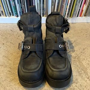 Jeffrey Campbell Black Coltrane Leather Boots with Silver Buckles in Women’s 6.5